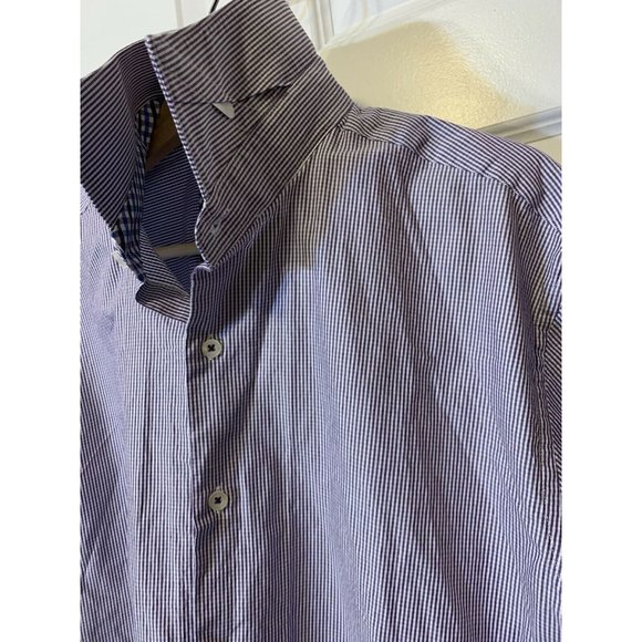 Tattersall London Long Sleeve Cotton Shirt Men’s Sz XL 17 34/35 striped purple - Picture 6 of 8